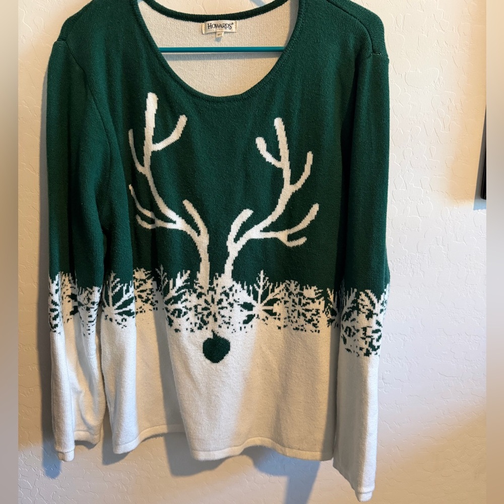 Green and White Reindeer Sweater